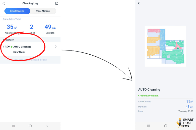 Die Reinigungshistorie des Ecovacs Deebot X1 Turbo wird in der App eingesehen